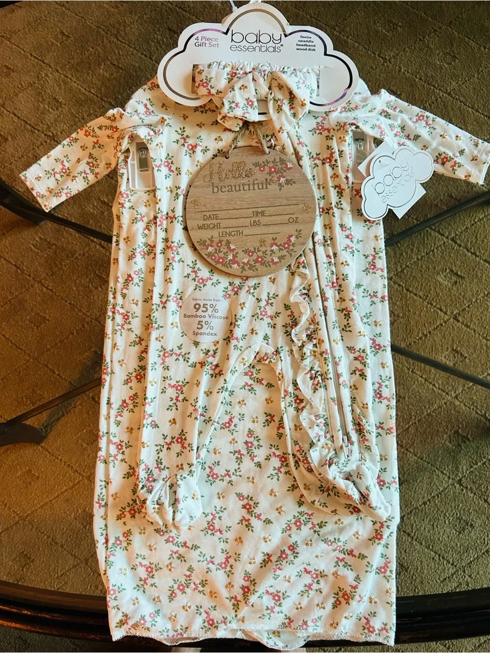 Baby Essentials Cream Floral New born set with Pink and Green Accents